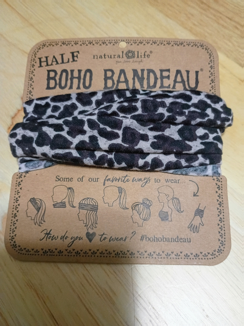 NATURAL LIFE Black & Gray Leopard Half Boho Bandeau